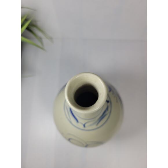 Vintage Japanese Sake Tokkuri, Pottery Bottle Gray Blue Bamboo - Picture 4 of 5